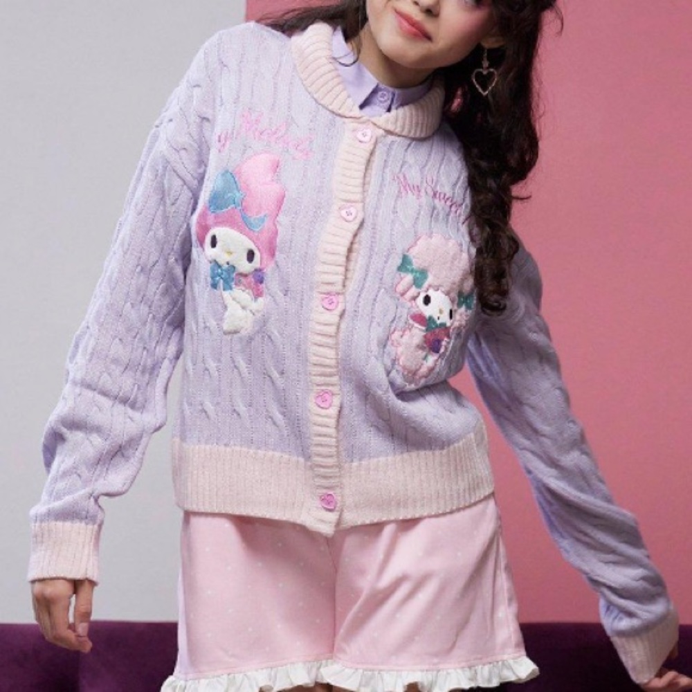 My Melody‎ & My Sweet Piano Cable Knit Cardigan Hot Topic Sanrio Hello Kitty